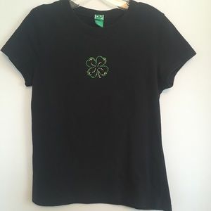 Black Sequined 4 Leaf Clover Tee